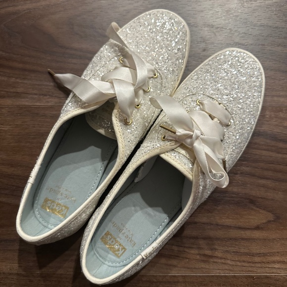 W9 Glitter Ivory Keds x Kate Spade - Sparkle Wedding Sneakers - Picture 1 of 6